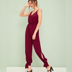Maroon slit jumpsuit